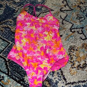 Speedo one piece pink Hawaiian floral swimsuit. 12. GUC.